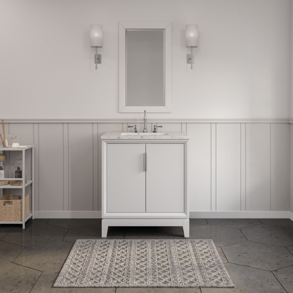 Elizabeth 30" Single Sink Carrara White Marble Vanity, Pure White