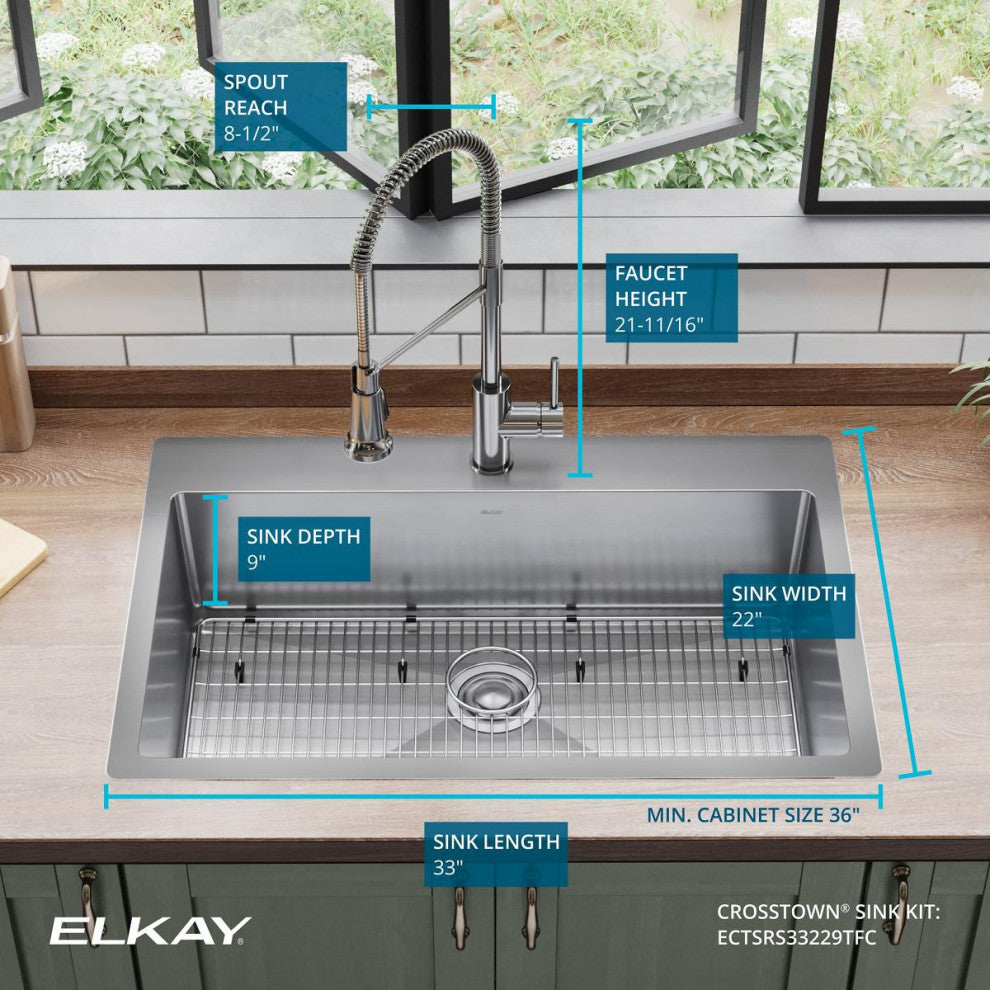 Elkay Crosstown 18 Gauge Stainless Steel Sink Kit with Faucet