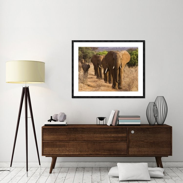 "Herd of African Elephants, Kenya" Framed Digital Print by Anonymous, 48x38"
