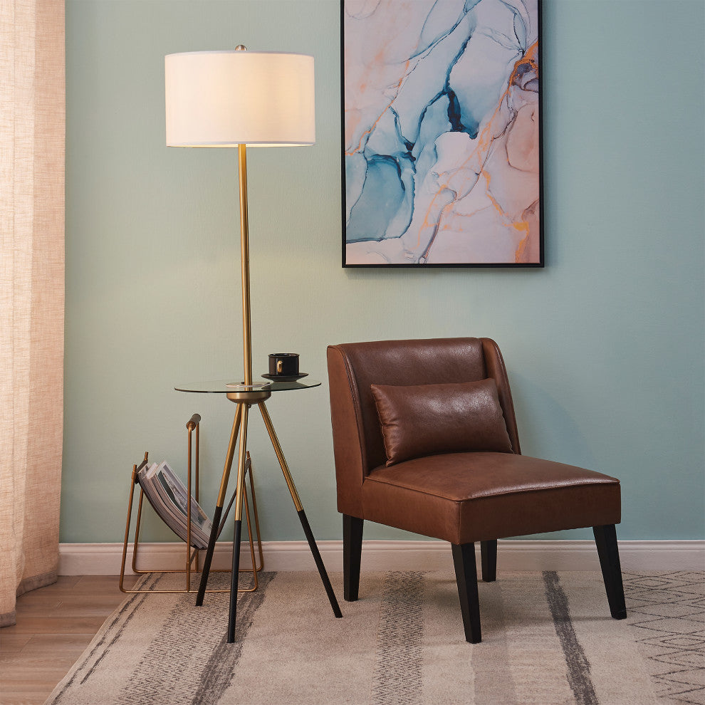 Floor Lamp with Glass Table and Built-In USB