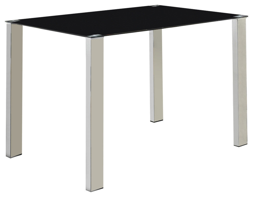 Metal Based Dining Table With Dramatic Black Glass Top