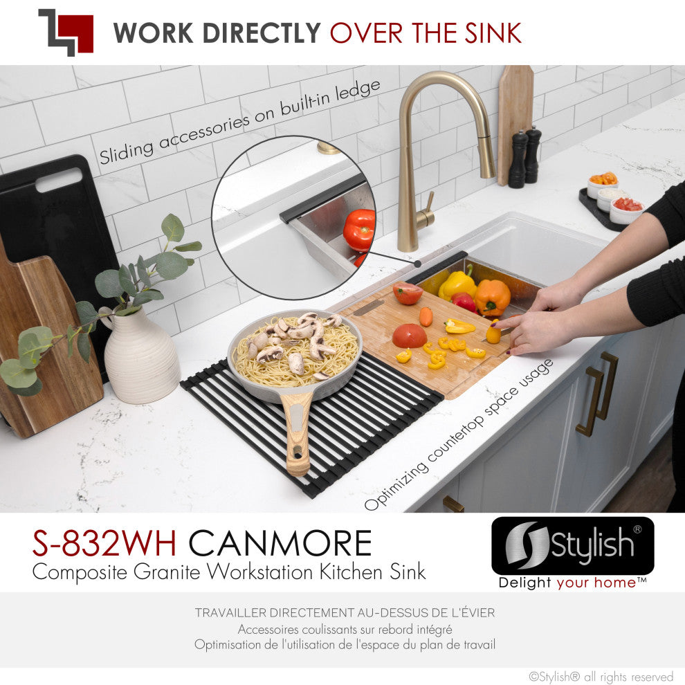 DualMount 32" Workstation SingleBowl White Granite Kitchen Sink