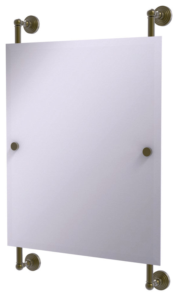 Waverly Place Rectangular Frameless Rail Mounted Mirror, Antique Brass