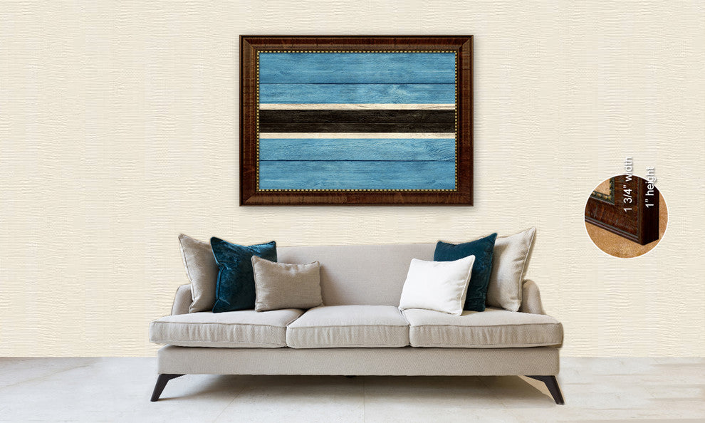 Botswana Country Textured Flag Print With Brown Gold Frame, 15"X21"