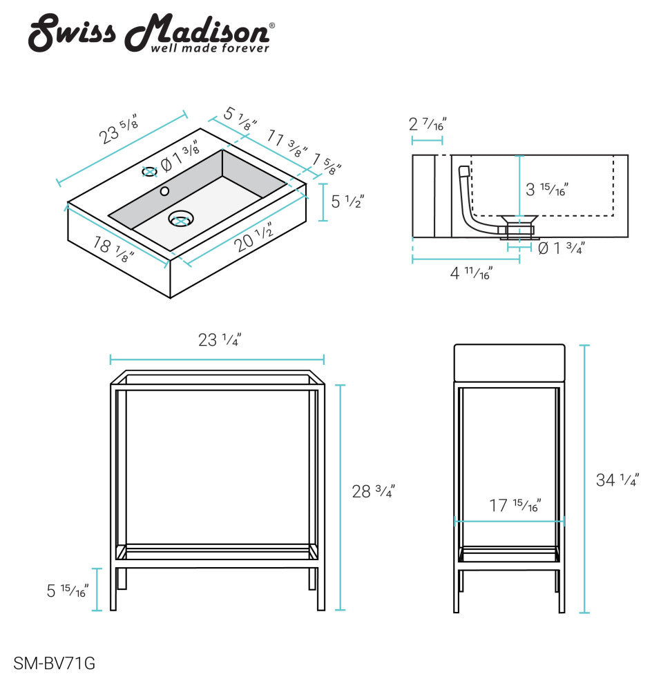 Pierre 24" Single, Freestanding, Open Shelf, Metal Frame Vanity, Gold
