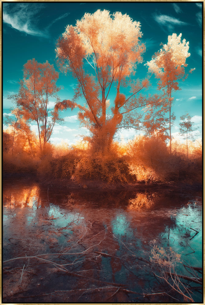 24x36 Here and Elsewhere IX, Framed Artwork, Gold