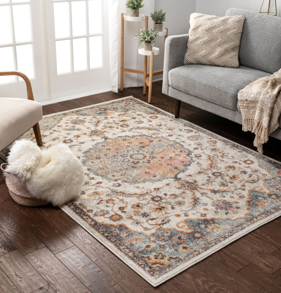 Well Woven Rodeo Jena Bohemian Persian Oriental Beige Area Rug, 5''3"x7''3"