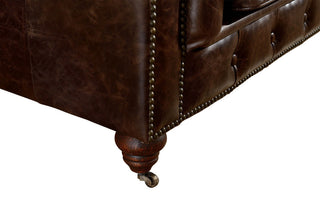 Crafters and Weavers Top Grain Leather Chesterfield Sofa, Dark Brown