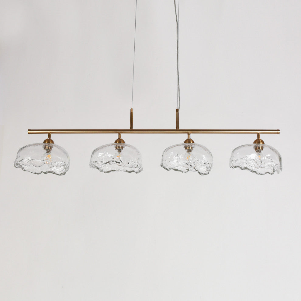 LNC Ranunculus 4-Light 44.5" Brass Modern Linear Glass Island Light
