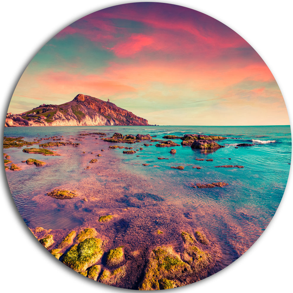 Giallonardo Beach Colorful Sunset, Seashore Disc Metal Wall Art, 23"