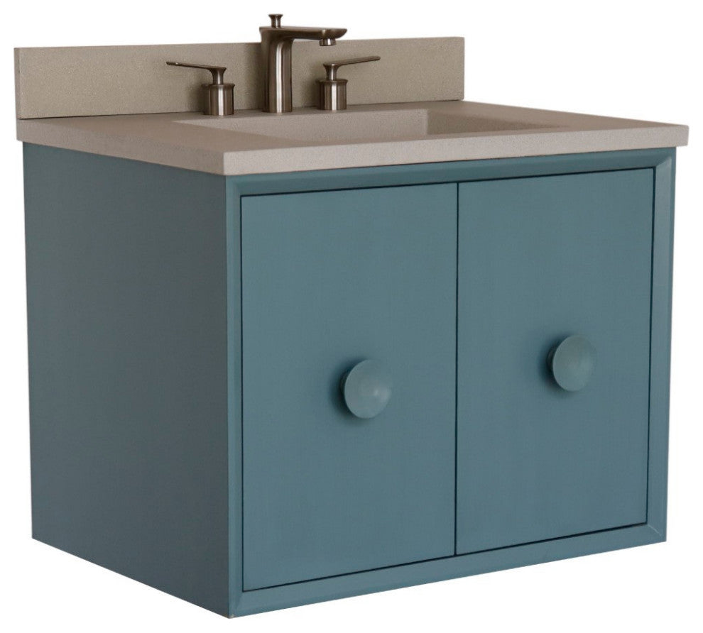 31" Single Vanity, Aqua Blue Finish With White Concrete Top