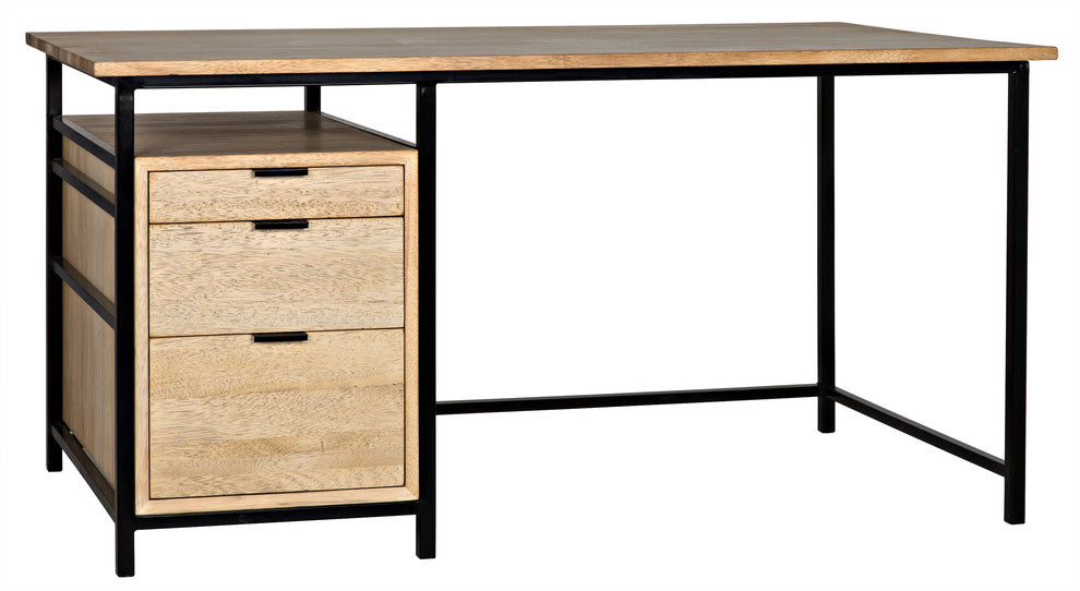 NOIR Furniture - Nabucco Desk, Bleached Walnut and Metal - GDES164BW