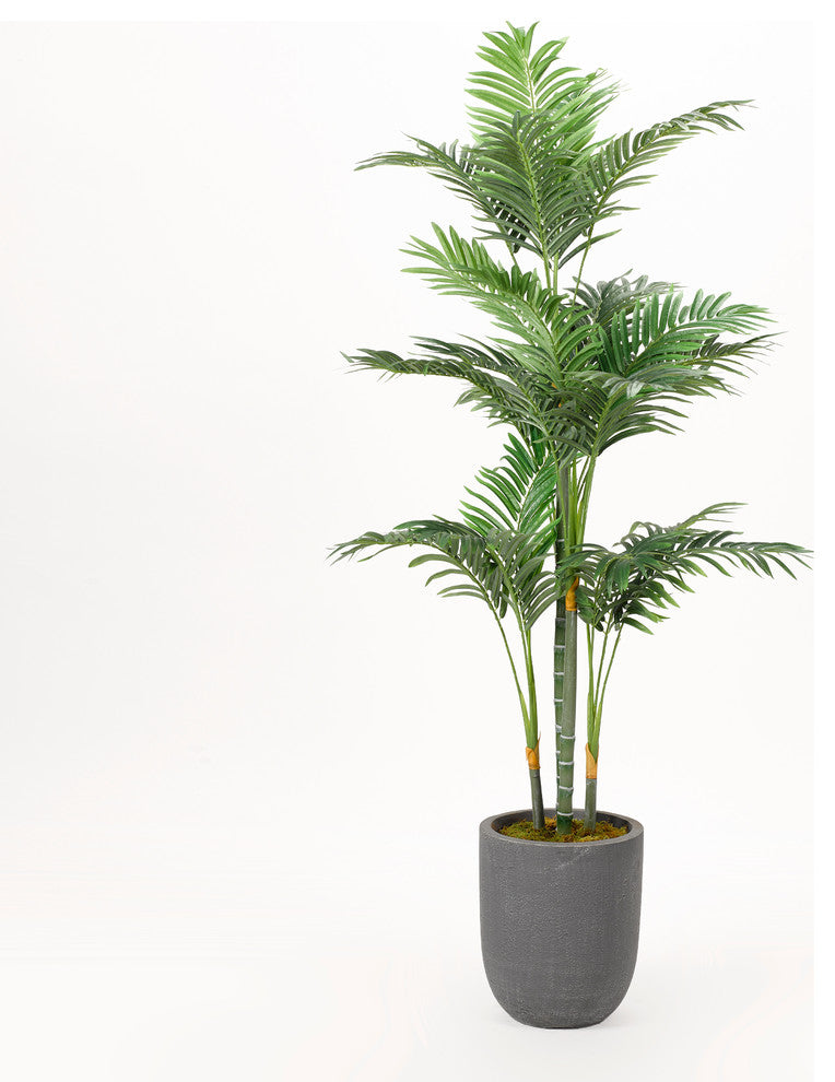 Golden Palm Tree, Round Gray Planter