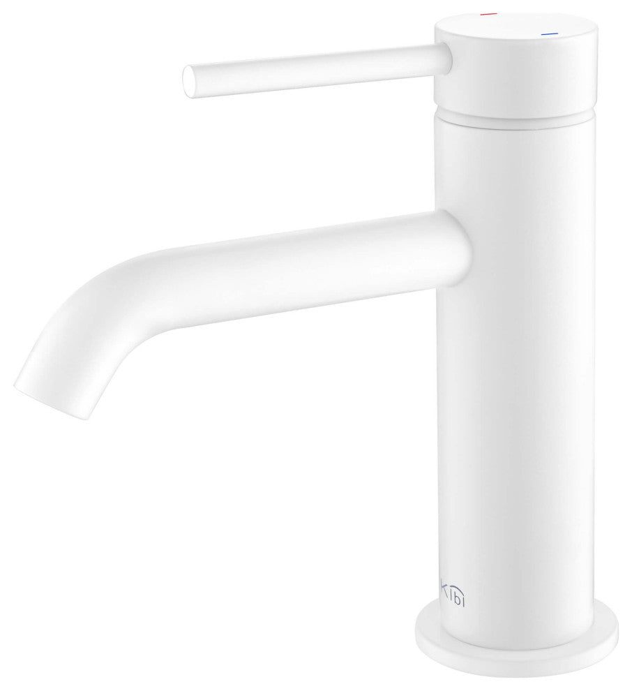 Circular Brass Single Handle Bathroom Faucet KBF1008, Matte White,, Drain