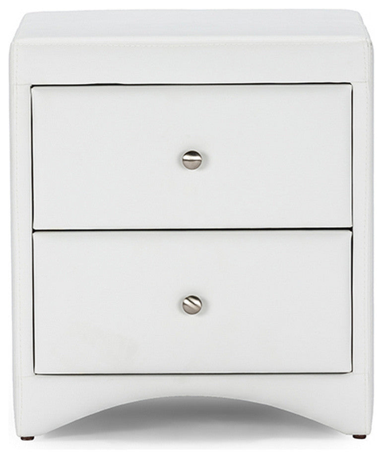 Urban Designs Dorian White Faux Leather Upholstered Modern Nightstand