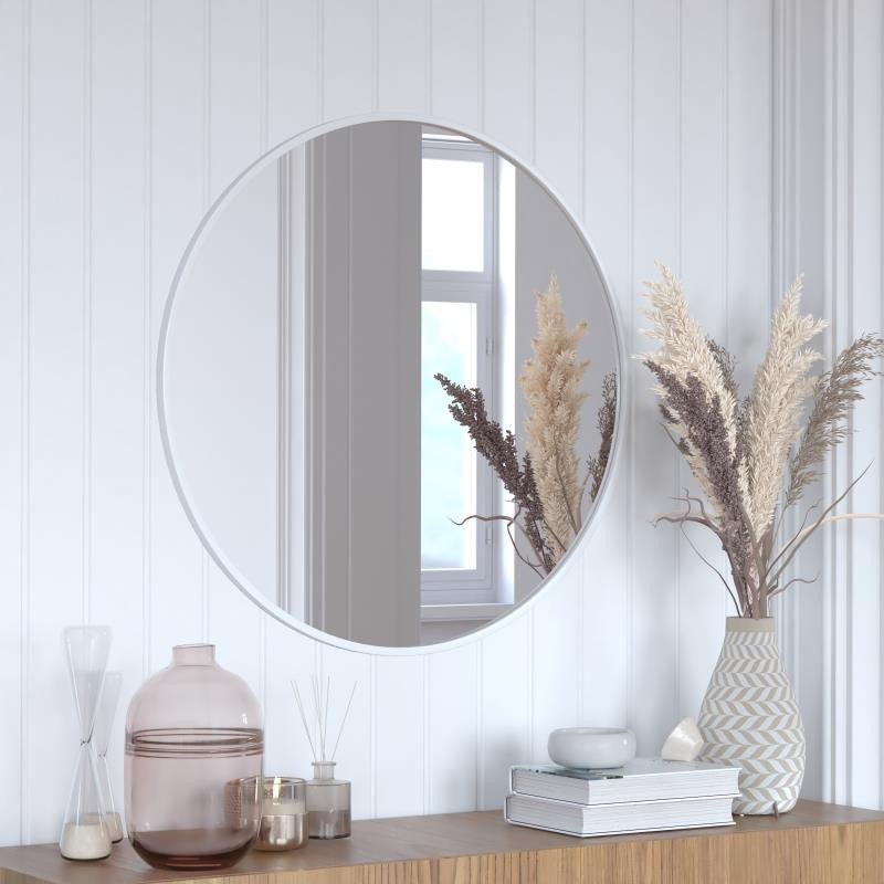 Julianne Round Metal Framed Wall Mirror, Silver, 30"