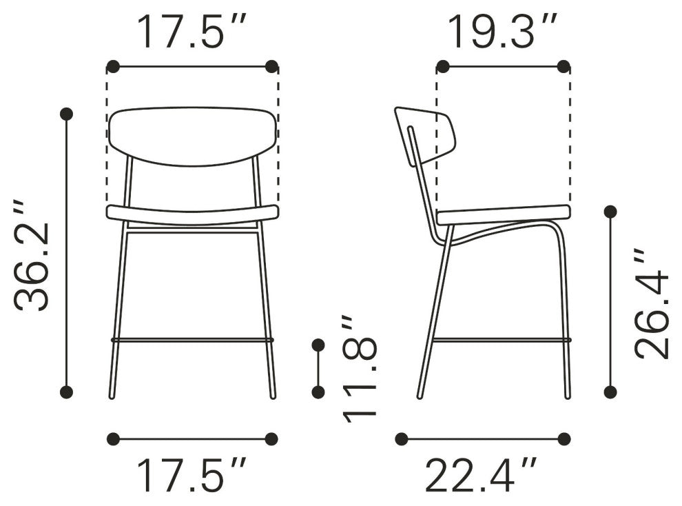 Counter Stool Chair, Set of 2, Faux Vinyl Leather, Steel, Vintage Black, Cafe