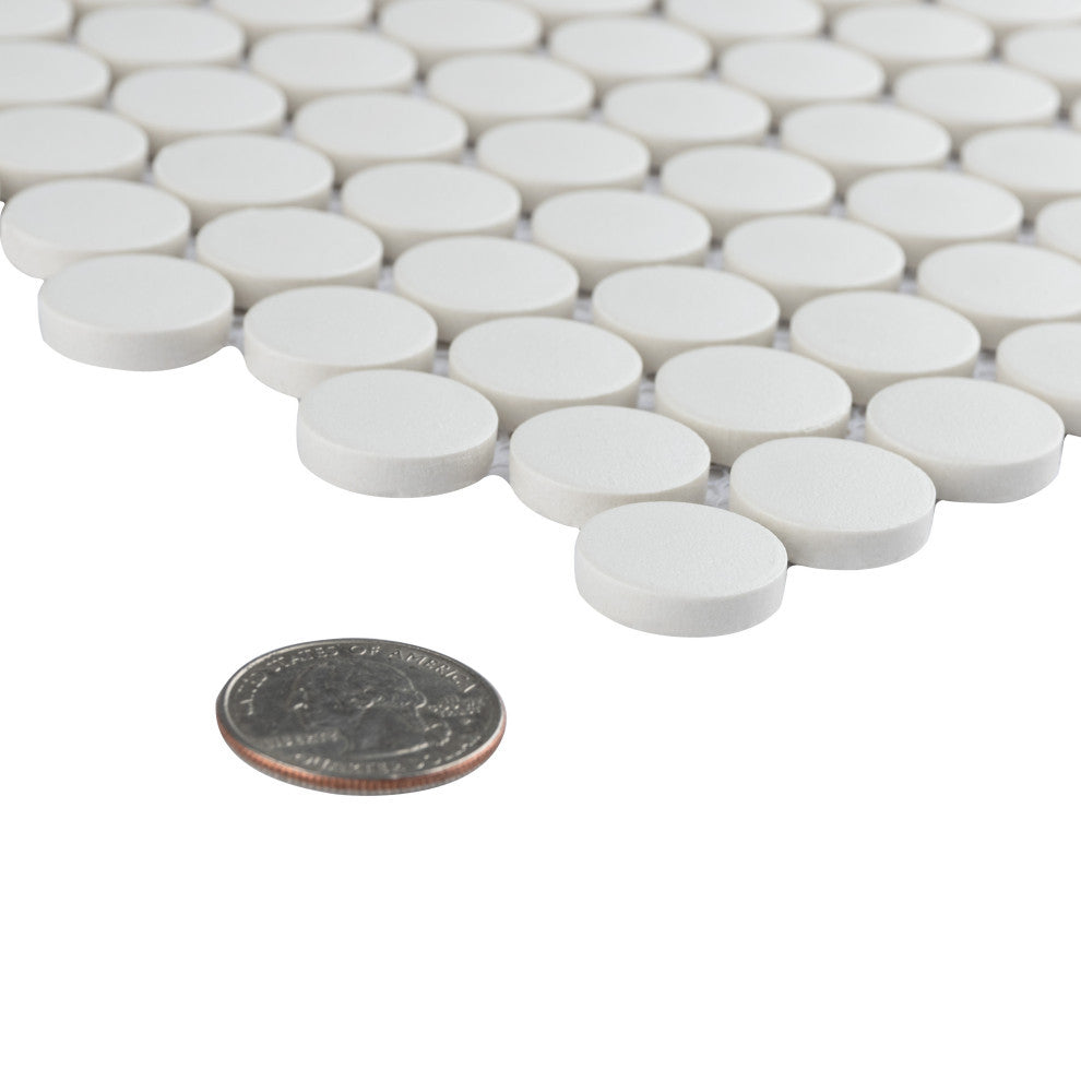 Gotham Penny Round Porcelain Mosaic Sample