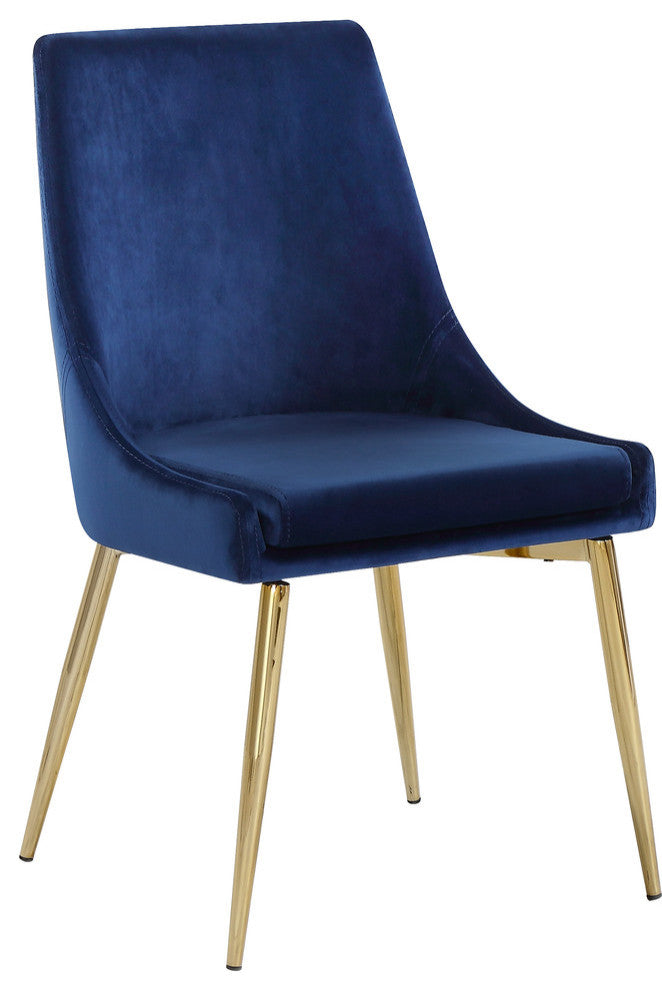 Karina Velvet Dining Chairs, Set of 2, Navy, Gold Base
