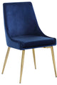 Karina Velvet Dining Chairs, Set of 2, Navy, Gold Base