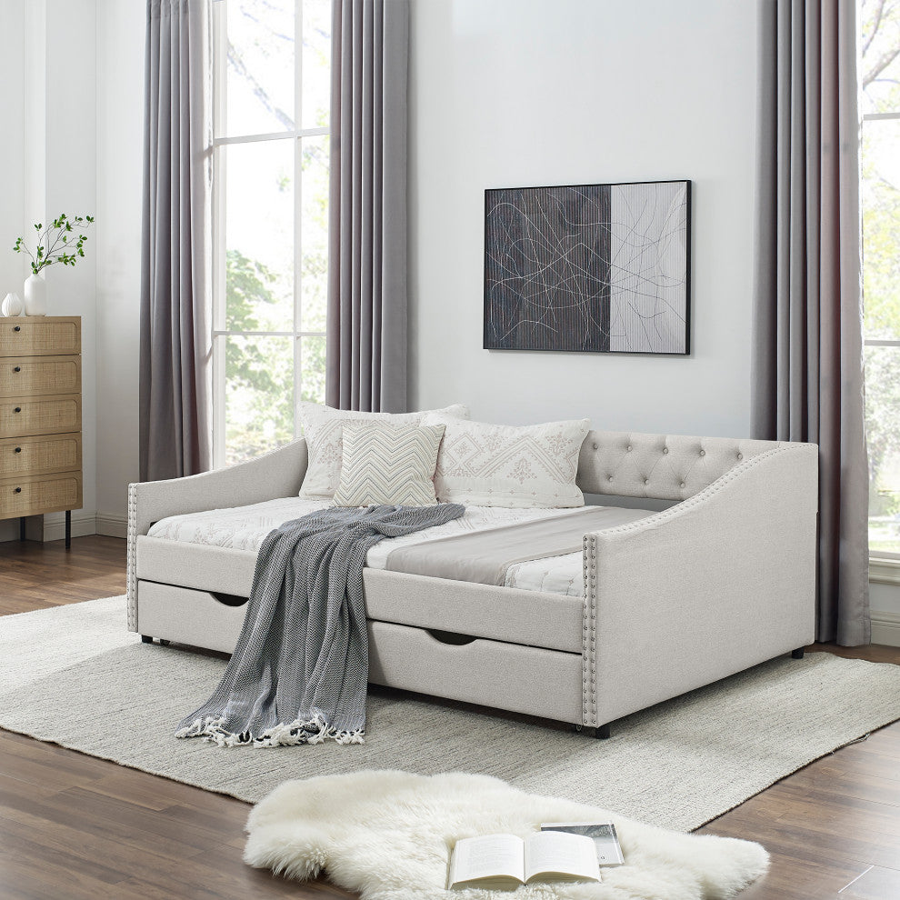 Gewnee Full Size Daybed With Drawers Upholstered Tufted Sofa Bed