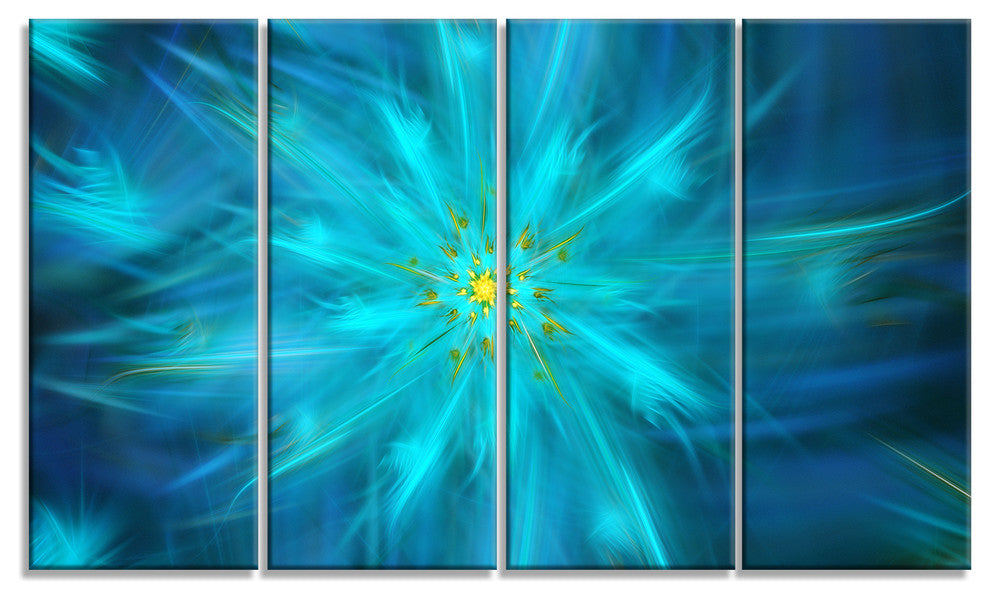 Amazing Dance of Blue Petals, Floral Canvas Art Print, 48"x28", 4 Panels