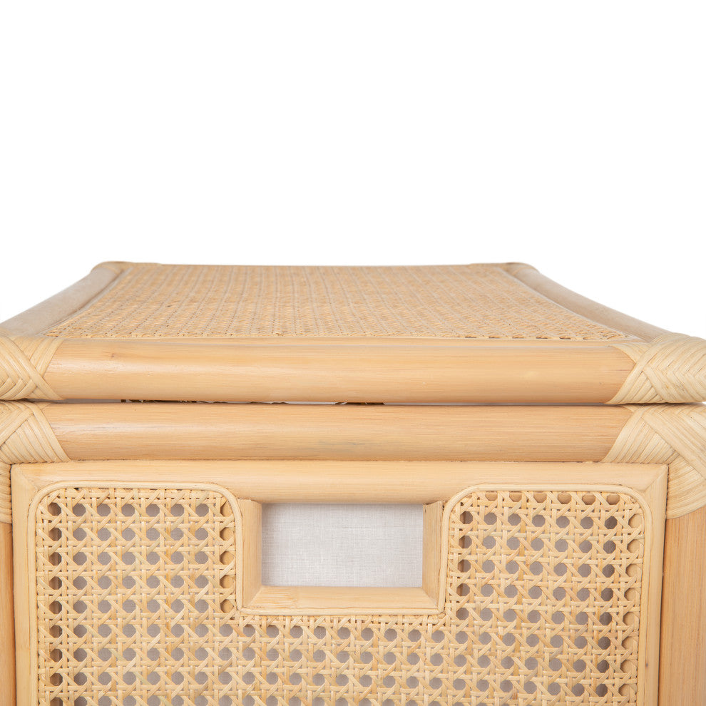Rattan Cane Clothes Hamper Laundry Basket, Removable Liner, Lid, 2-3 Loads