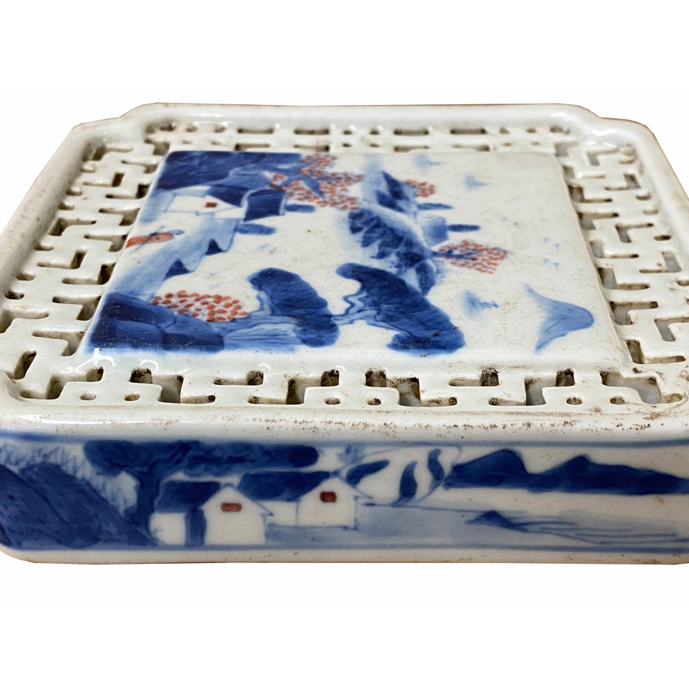 Chinese Blue White Scenery Porcelain Coaster Stand Soap Holder Hws2285