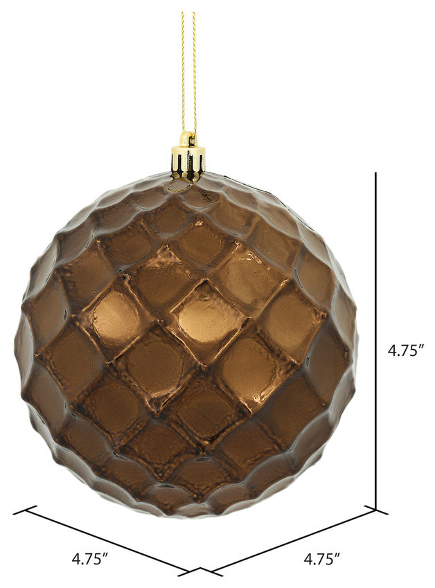 Vickerman N174275D 4.75" Chocolate Shiny Diamond Bauble Ornament, 4 Per Bag