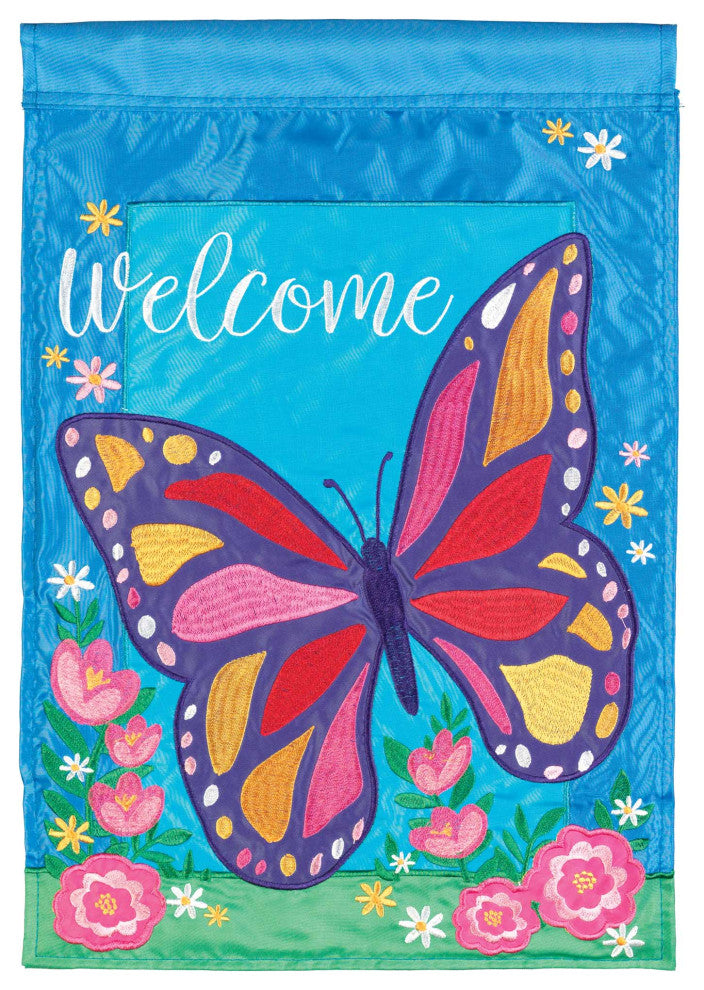 Flag Large Butterfly Welcome 13x18