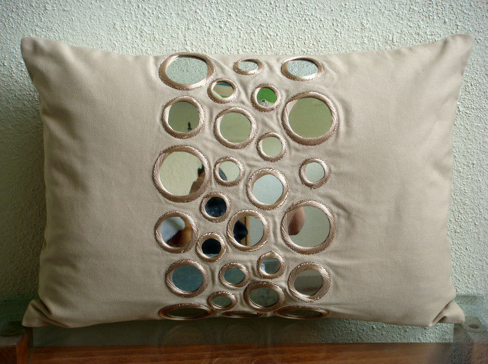 Beige Cotton Canvas 12"x18" Mirror Decorative Pillows Cover, Mirror Light