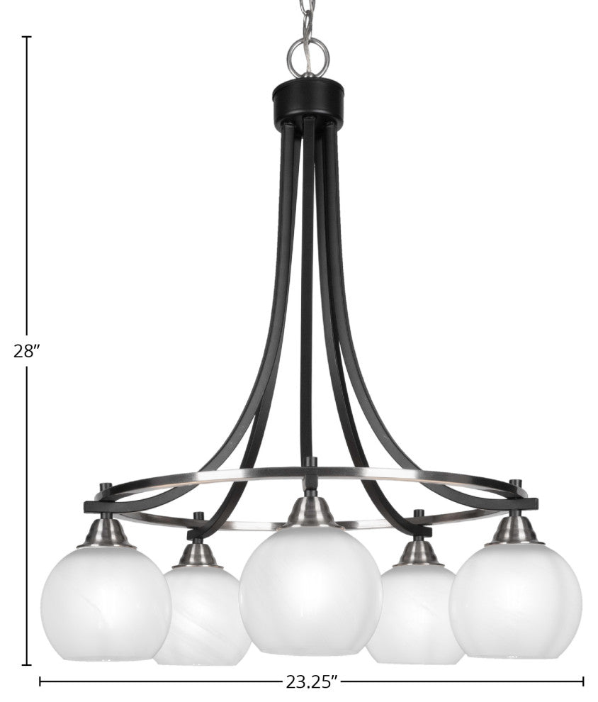 Paramount 5-Light Chandelier, Matte Black & Brushed Nickel, 5.75" White Marble