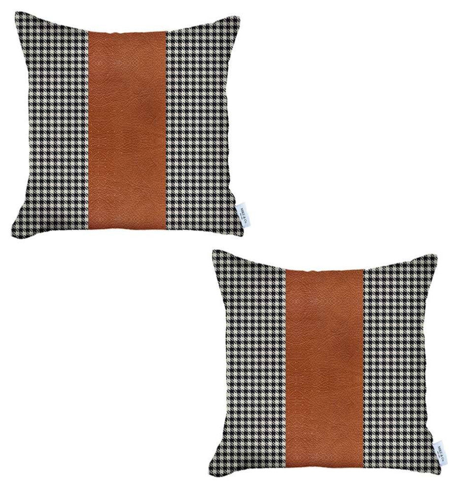 Set of 2 Black Checkered Faux Leather Pillow Covers