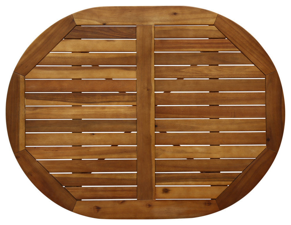 Beryl Outdoor Rustic Acacia Wood Bar Table With Slat Top, Teak Finish
