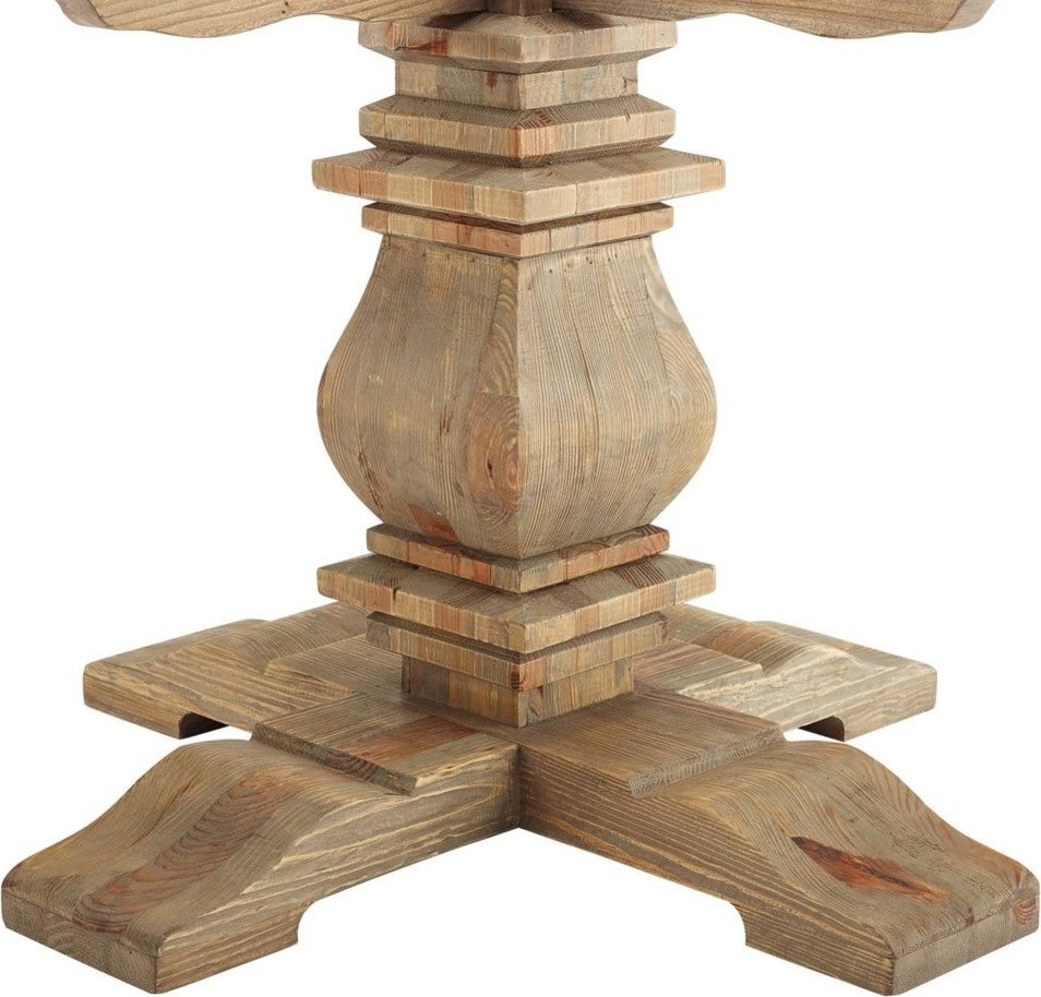 Column 59" Round Pine Wood Dining Table, Brown