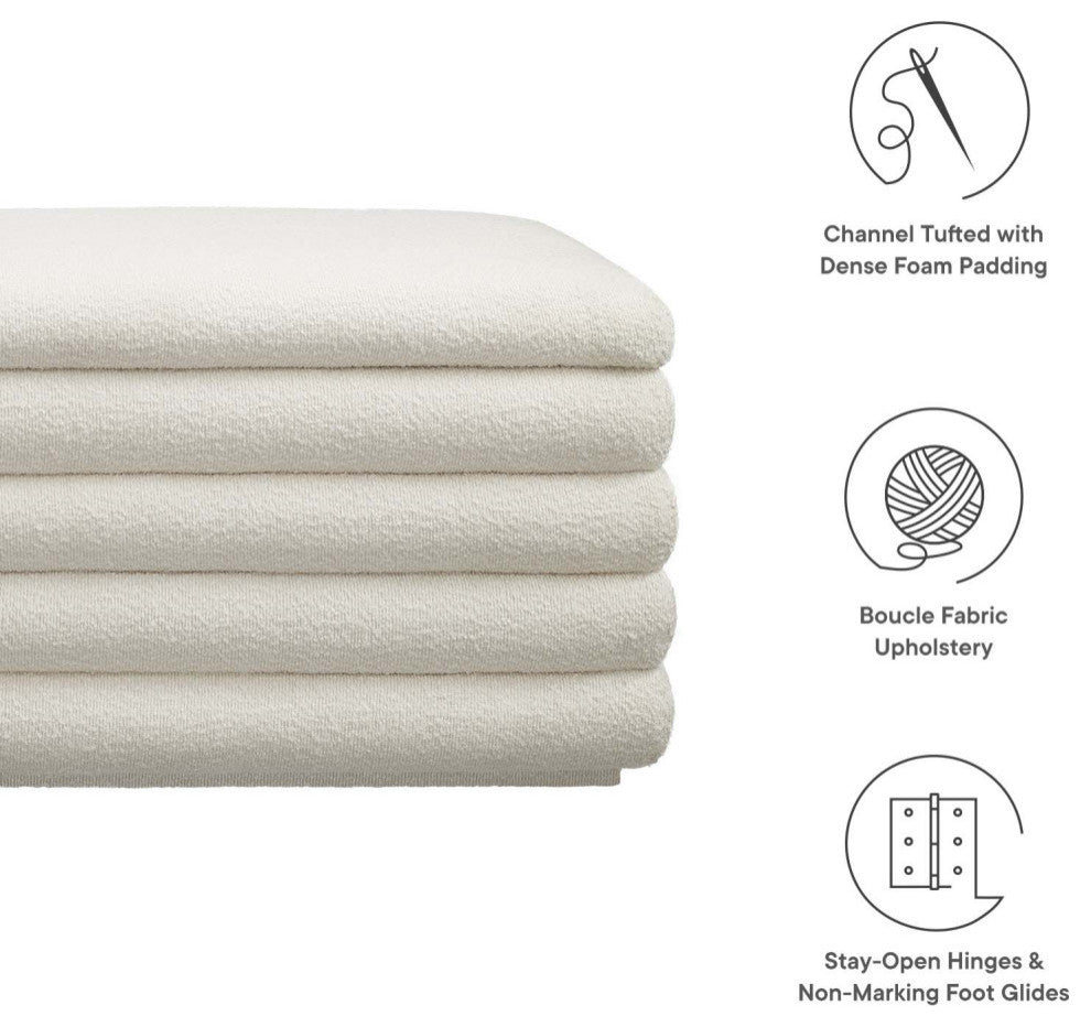 Mezzo Boucle Upholstered Storage Bench, Cloud