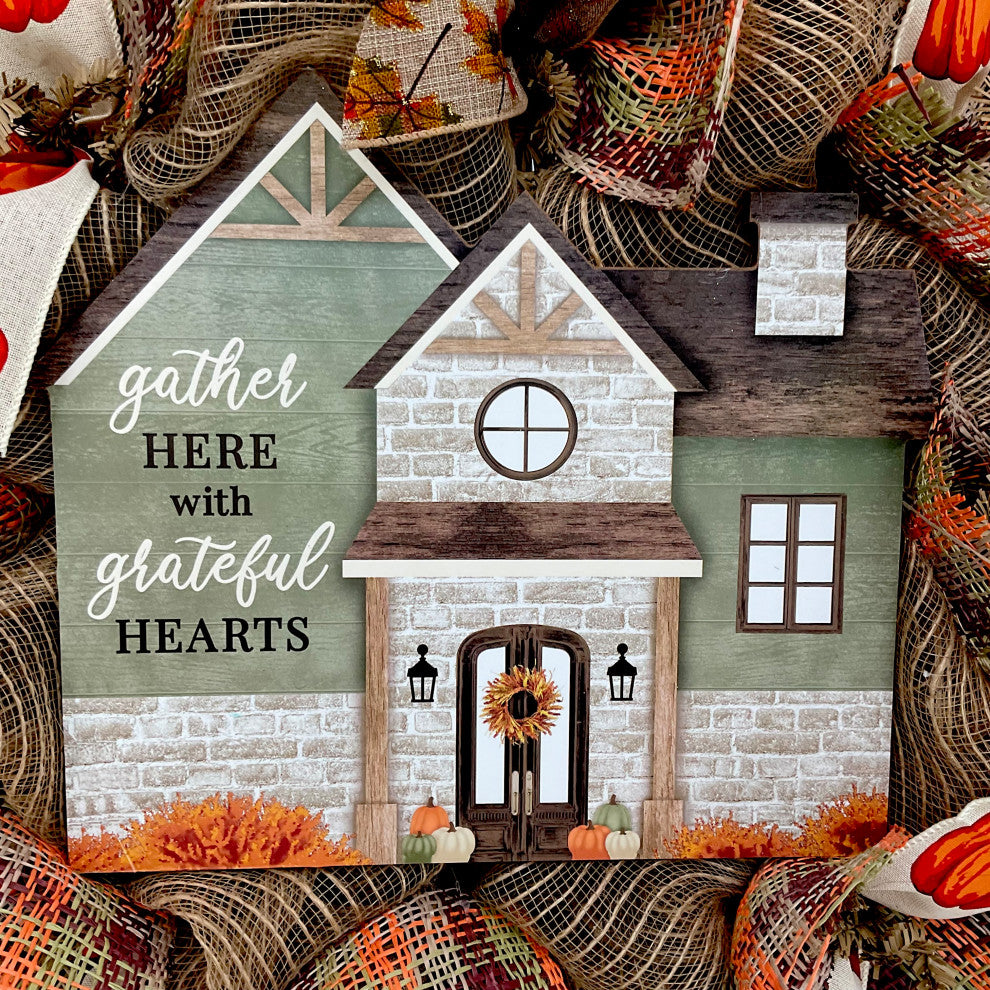 Gather Here with Grateful Hearts Thanksgiving Harvest Wreath Handmade Deco Mesh
