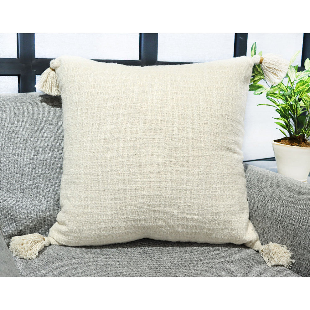 Natural Hand-Woven with Tassels Hess Throw Pillow, 20" x 20"