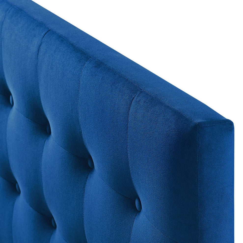 Contemporary Modern Full Size Tufted Headboard, Velvet Fabric, Navy Blue