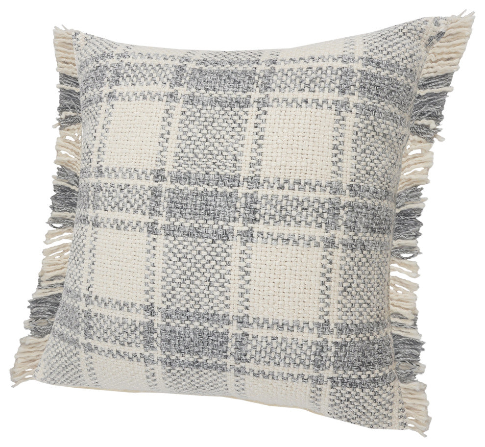 Charles Casual Plaid Cabin Throw Pillow With Fringe