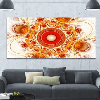 Orange Fractal Pattern with Circles, Oversized Abstract Canvas Art Print, 60x28