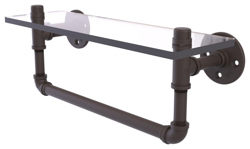 Pipeline Glass Shelf with Towel Bar, Oil Rubbed Bronze, 16"