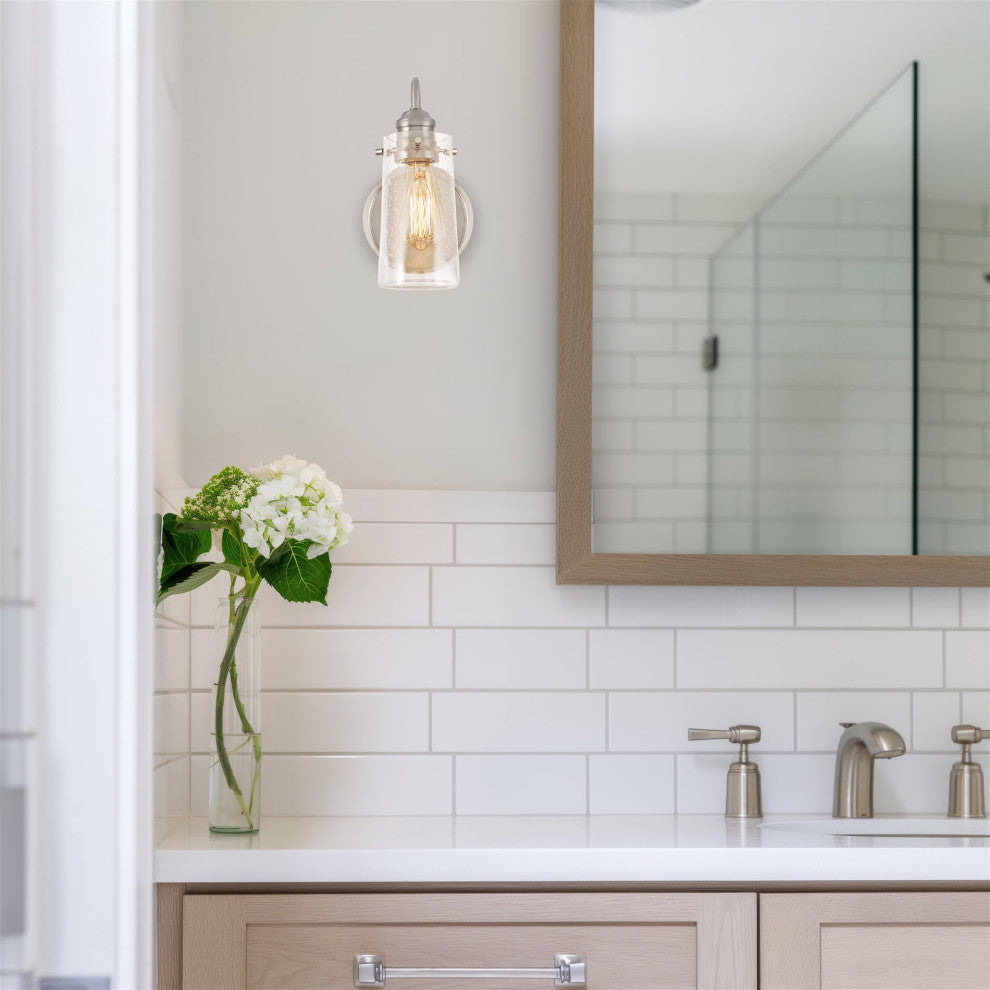 Kira Home Rayne 10" Farmhouse Wall Sconce, Gooseneck Bathroom Light, Seeded