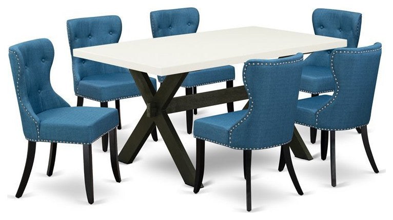 X626Si121-7, 7-Piece Set, 6 Chairs, Table Top and Wooden Cross Legs