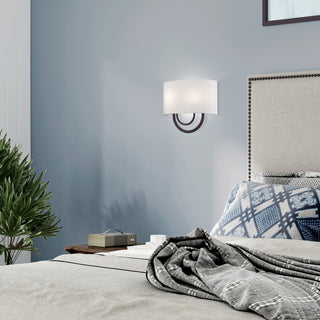 Stratton 2 Light Bronze ADA Sconce with Hand Crafted Off-White Fabric Shade