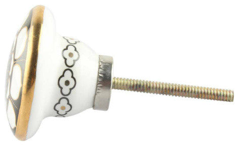 Set of Four Golden Ceramic Floral Cabinet Knobs