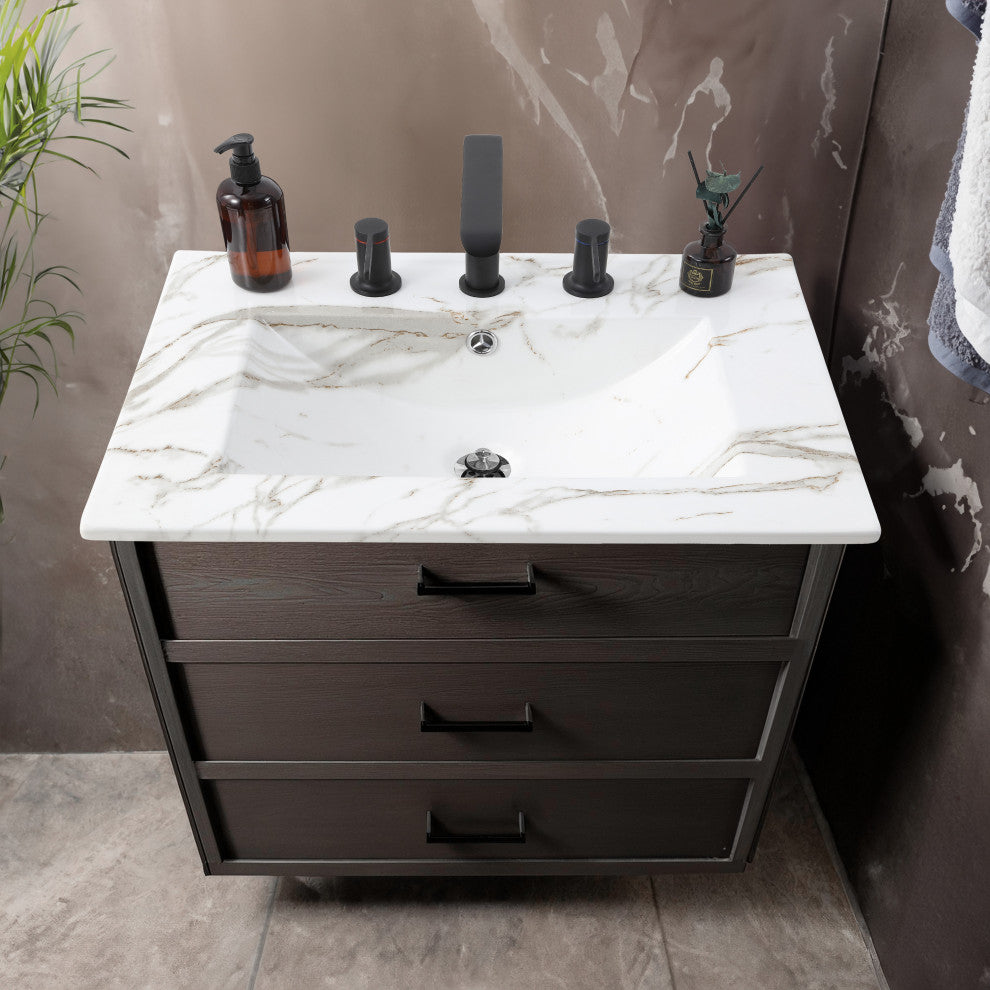 Ancillary 3-Hole Contemporary Rectangular Ceramic Single Sink Basin Vanity Top