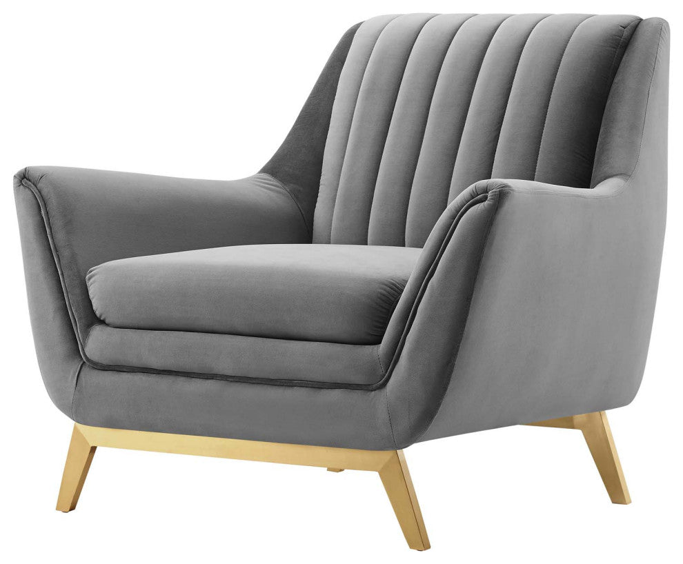 Tufted Armchair Accent Chair, Velvet, Gray, Modern, Lounge Hospitality