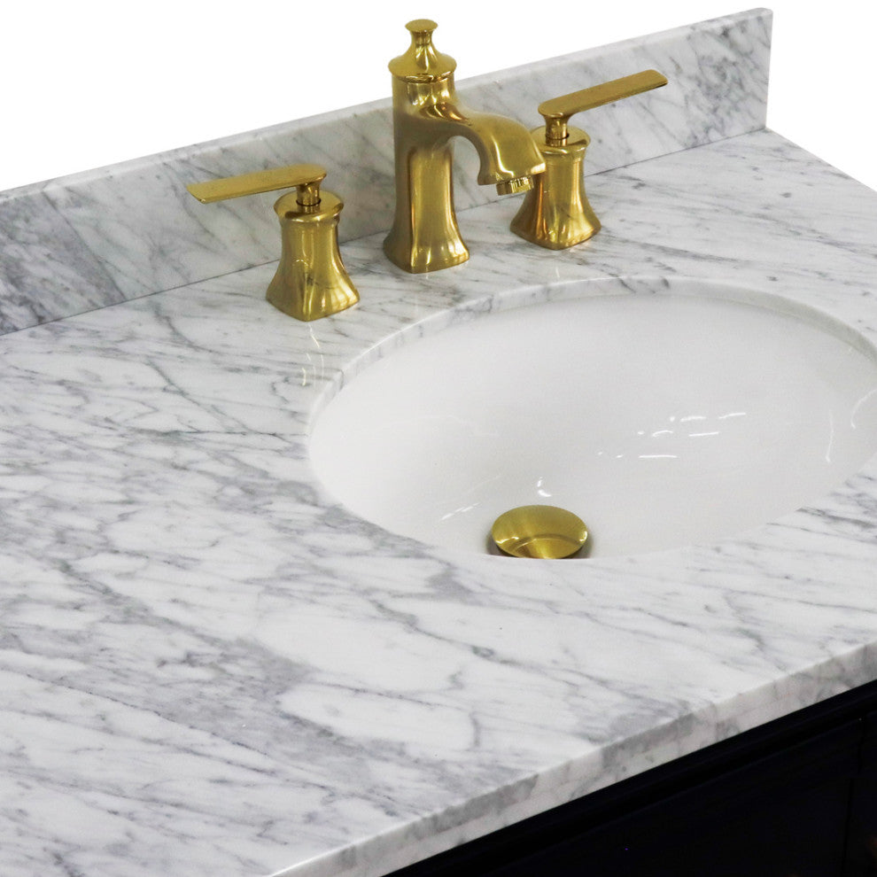 37" Single Vanity, Blue Finish With White Carrara
