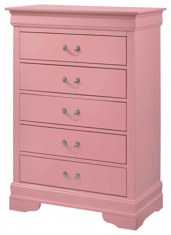 Louis Phillipe Pink 5 Drawer Chest of Drawers, 33, L. X 18, W. X 48, H.